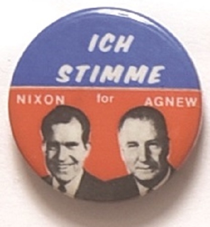 Nixon, Agnew 1968 German Language Pin