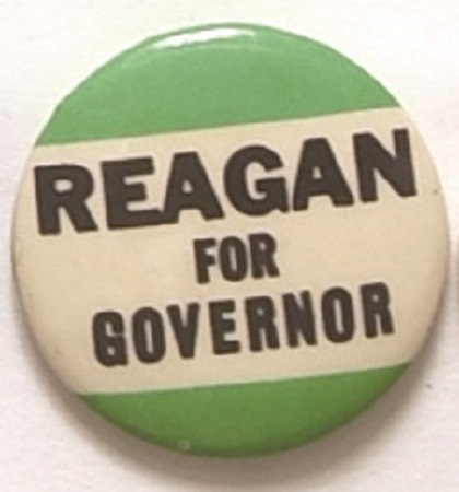 Reagan for Governor 1 1/4 Inch Green Celluloid