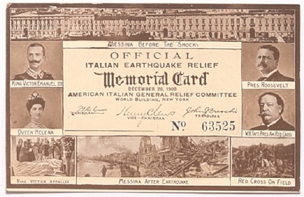 Roosevelt, Taft Italian Earthquake Postcard