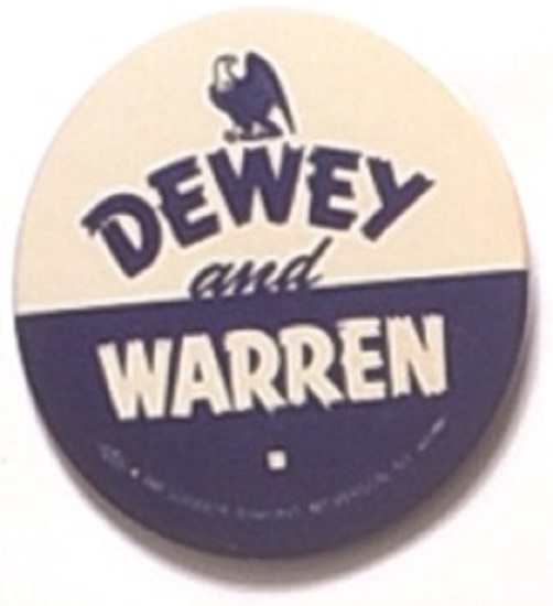 Dewey, Warren Blue and White Celluloid