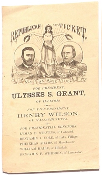 US Grant, Wilson New Hampshire Ballot
