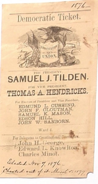Tilden, Hendricks 1876 Ballot