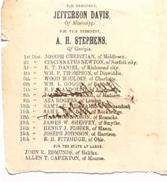 Jefferson Davis Confederate Ballot