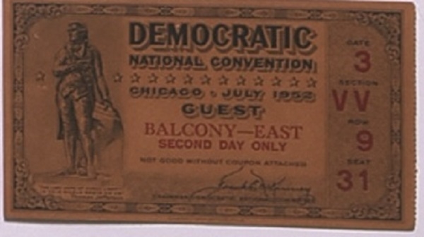 Adlai Stevenson 1952 Democratic Convention Ticket