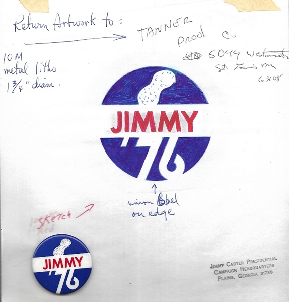 Jimmy Carter Peanut Pin and Original Art
