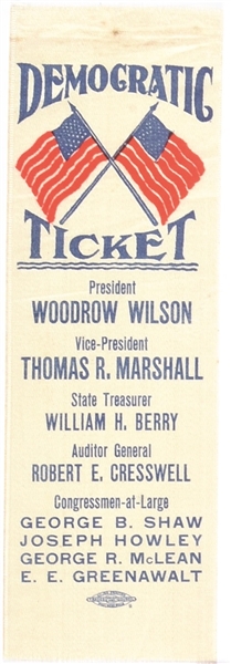 Wilson Democratic Ticket Pennsylvania Coattail Ribbon