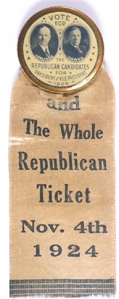 Coolidge, Dawes Jugate Whole Republican Ticket Ribbon