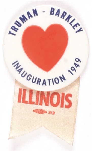 Truman-Barkley Big Heart 1949 Inauguration Pin, Illinois Ribbon