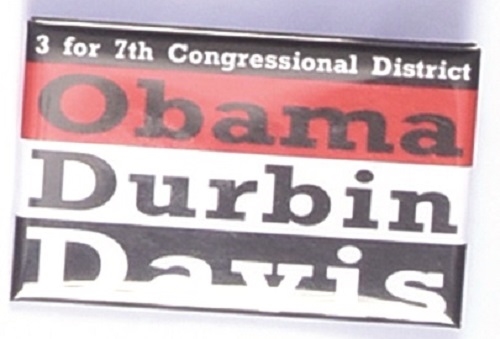 Obama, Durbin, Davis Illinois Coattail Pin