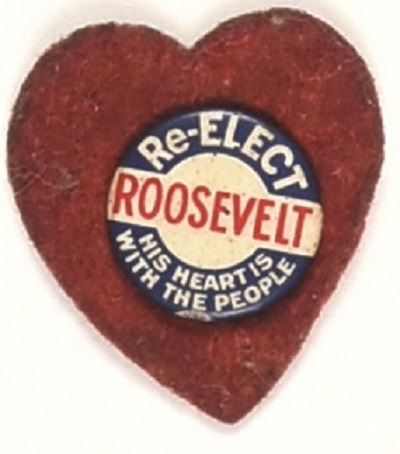 Roosevelt His Heart is With the People Pin, Cloth Heart
