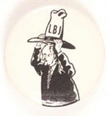 Humphrey LBJs Big Hat Cartoon Pin