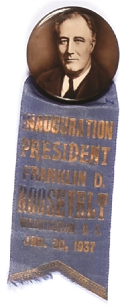 Franklin Roosevelt Sepia Pin With Inaugural Ribbon