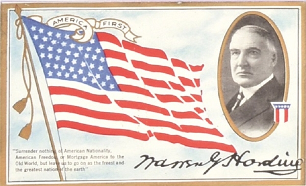 Harding America First Postcard