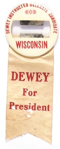Dewey Scarce Wisconsin Delegate Badge, Ribbon