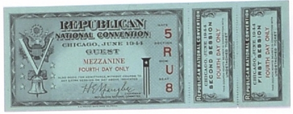 Tom Dewey 1944 Convention Ticket