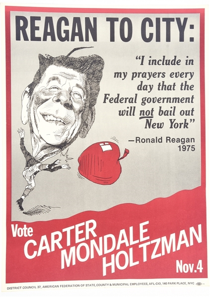 Carter, Anti Reagan New York City 1980 Poster