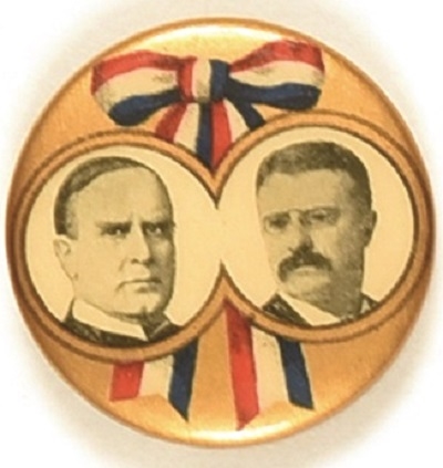 McKinley, Roosevelt Celluloid Ribbon Design Jugate