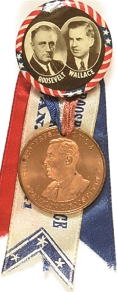 Roosevelt, Wallace Pin with Ribbons, Medal