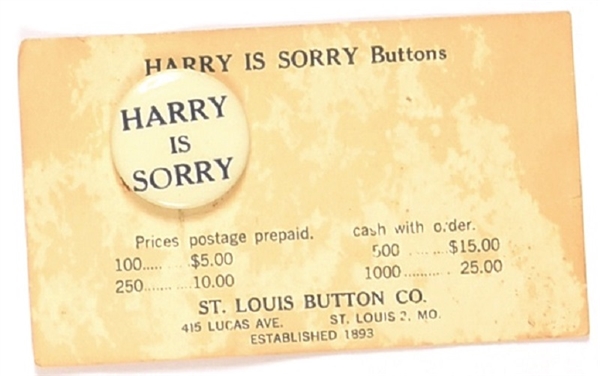 Harry is Sorry Pin and Card
