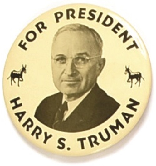 Truman for President Large Celluloid with Two Donkeys