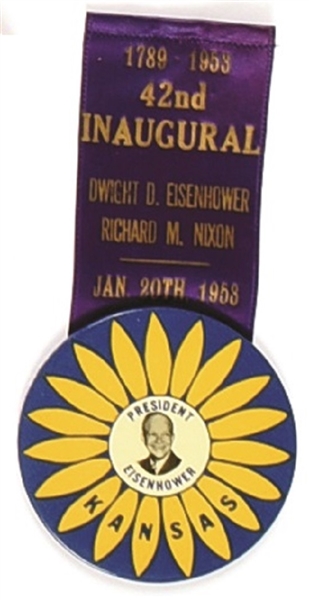 Eisenhower Kansas Sunflower Pin with Ribbon