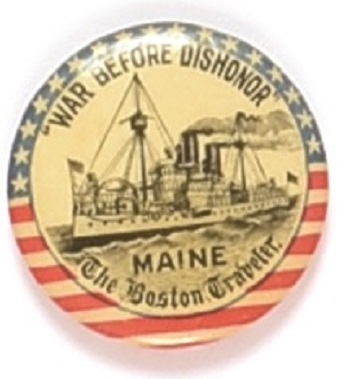 War Before Dishonor Battleship Maine Boston Tribune Pin