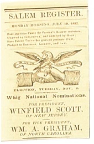 Scott Whig Party 1852 Newspaper Ad