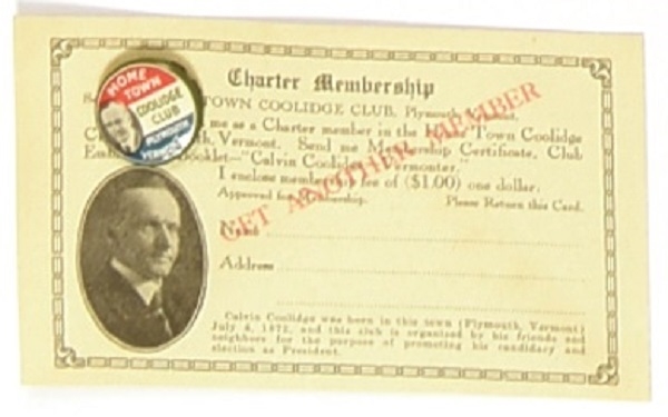 Coolidge Hometown Club Card and Pin