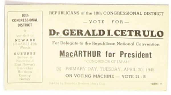 MacArthur for President 1948 Delegate Blotter