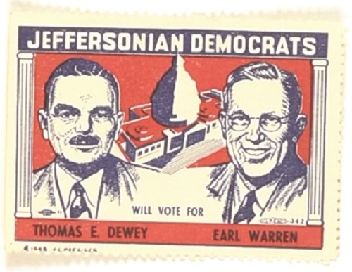 Jeffersonian Democrats Will Vote for Dewey, Warren Stamp