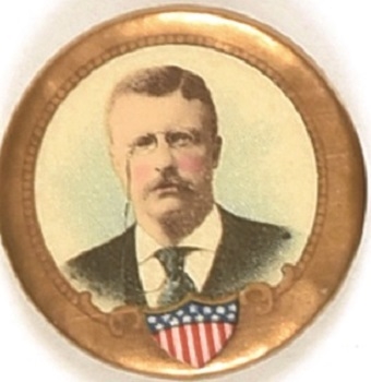 Theodore Roosevelt Shield and Filigree Celluloid