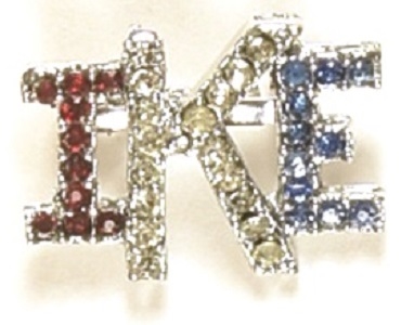 Ike Red, White, Blue Rhinestones Pin