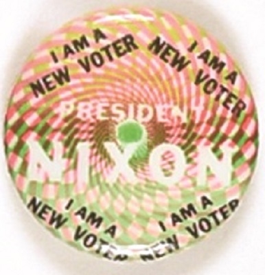 Nixon New Voter Green and Red Psychedelic Pin
