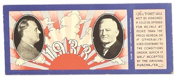 Roosevelt, Garner 1933 Inaugural Ticket and Stub