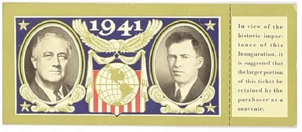 Roosevelt, Wallace 1941 Inaugural Ticket and Stub