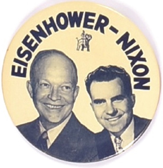 Eisenhower, Nixon 4 Inch Jugate, Blue Letters, No Border