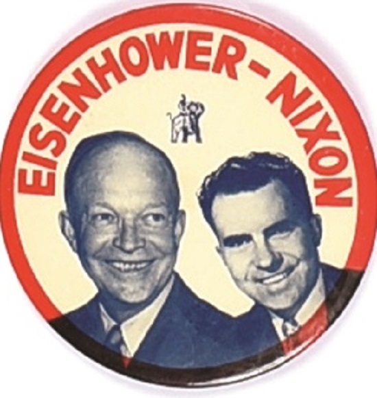 Eisenhower, Nixon 4 Inch Jugate, Red Letters, Red Border