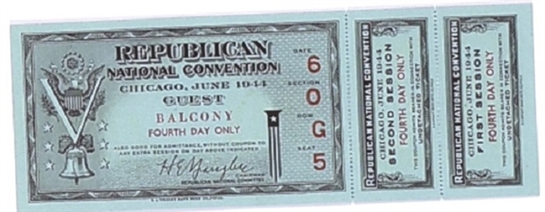 Dewey 1944 Fourth Day Convention Ticket