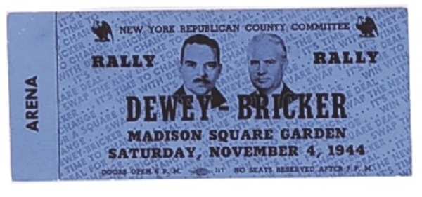 Dewey-Bricker Madison Square Garden Ticket