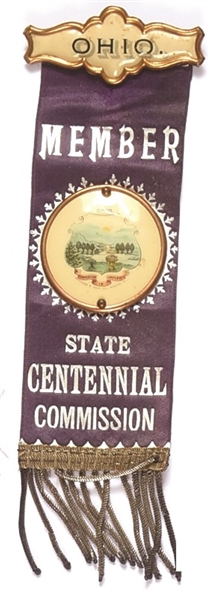Ohio State Centennial Commission Ribbon and Celluloid