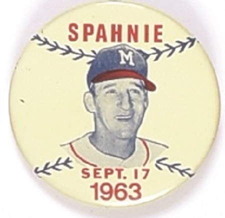 Warren Spahn "Spahnie" 1963 Baseball Pin