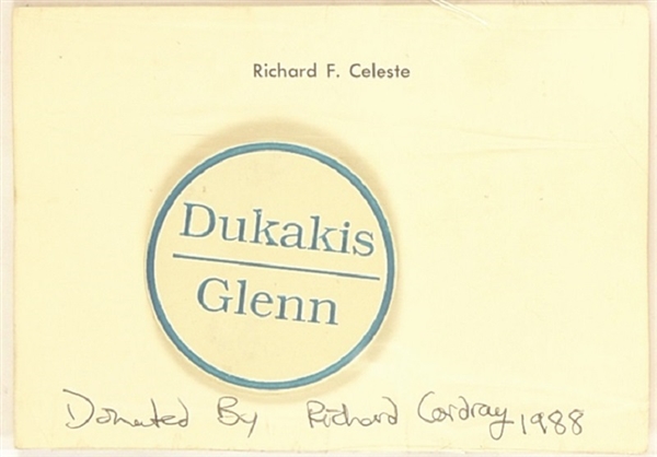 Dukakis, Glenn Pin With Richard Celeste Card