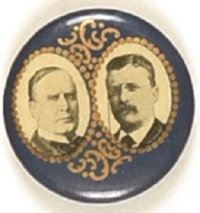 McKinley, Roosevelt Blue Pin with Gold Filigree