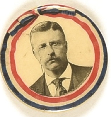Theodore Roosevelt Ribbon Design Celluloid Pin
