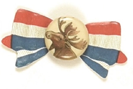 Theodore Roosevelt Bull Moose Pin and Celluloid Ribbon