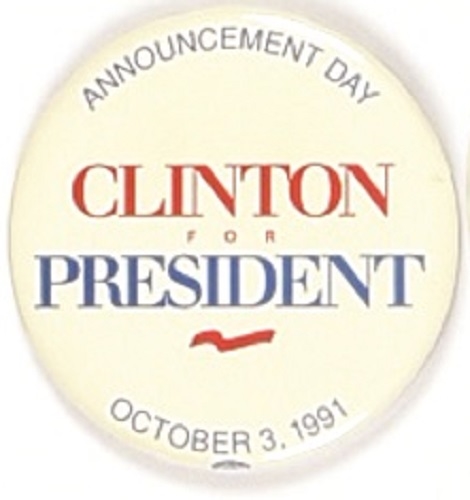Clinton 1991 Announcement Pin