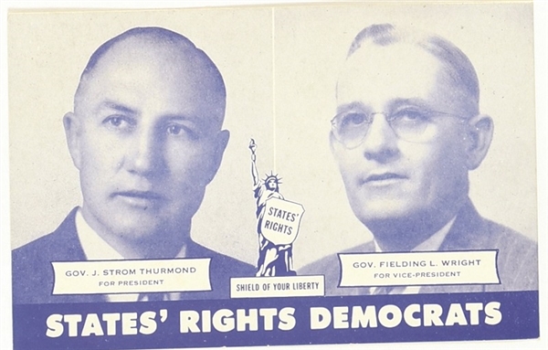 Thurmond-Wright States Rights Party Postcard