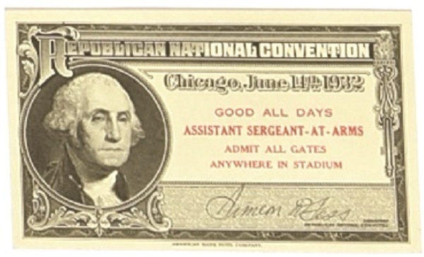Hoover 1932 Convention Ticket