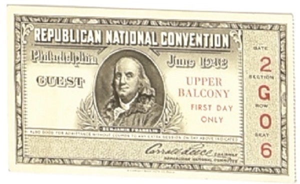 Tom Dewey 1948 Convention Ticket