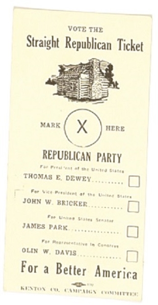 Dewey-Bricker Kenton Co. Kentucky Election Card